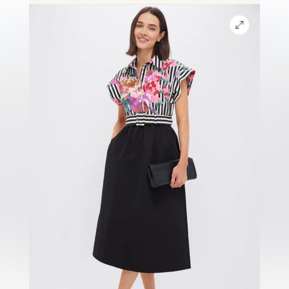 Floral and Striped Dress with Black Skirt